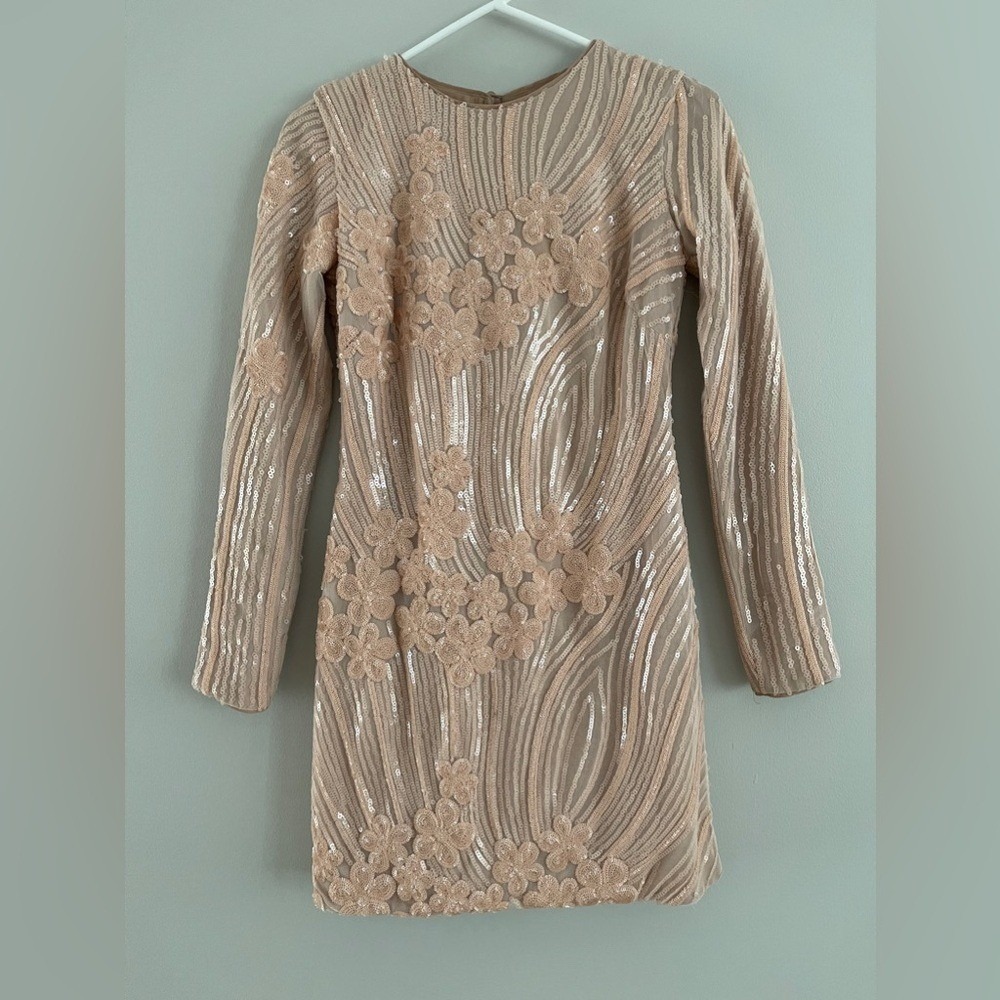 Dress the Population sequin blush pink mini floral dress XS